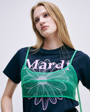 MARDI MERCREDI 透膚短版背心 綠色 穿搭 層次 細肩帶 SHEER LAYERED BUSTIER