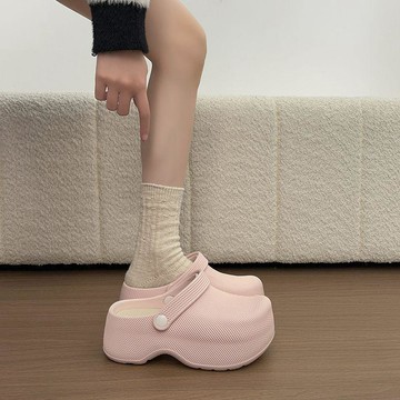 現款免運 洞洞鞋 涼拖鞋 厚底增高 厚底增高鞋女外穿涼鞋新款百搭防滑防水拖鞋包頭洞洞R雨鞋