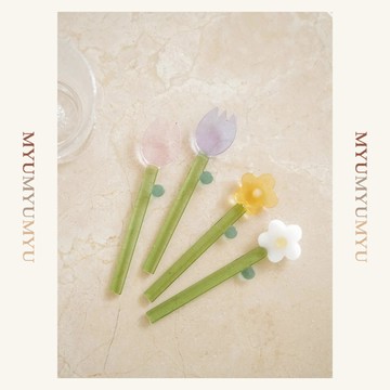 隔日到貨｜玻璃咖啡攪拌棒 馬克杯飲品調棒 花花攪拌棒 陶瓷咖啡棒 可愛飲料棒 甜點攪拌匙｜MYUMYU 沐慕家居 台灣