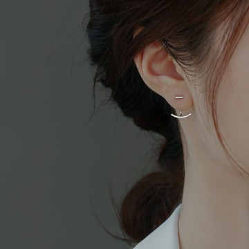 925純銀微笑耳釘女年新款潮一字后掛耳環簡約小巧耳墜耳飾品