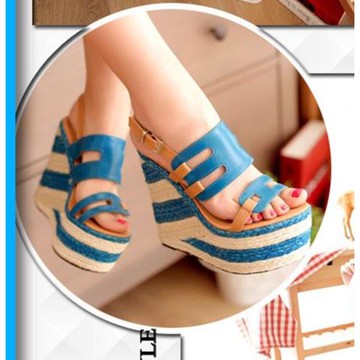 2024坡跟民族風女鞋麻編超高跟鞋32碼鏤空性感坡跟涼鞋厚底魚嘴