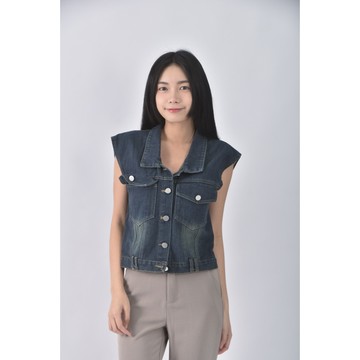 (M) m h fashion丹寧牛仔背心藍色外套二手衣