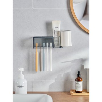 牙刷置物架免打孔漱口杯刷牙杯掛墻衛生間壁掛式架子家庭套裝米木