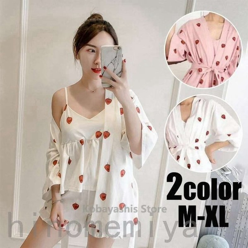 パジャマ ルームウェア レディース 春 夏 半袖 パジャマ いちご柄 可愛い 3点セット 綿 パジャマ セットアップ キャミソール ルームウェア 女性 通販 Lineポイント最大get Lineショッピング