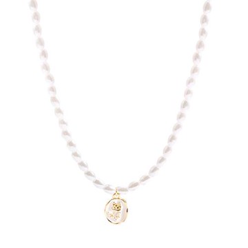 ANGEL 法式復古圓牌玫瑰珍珠串項鍊(金色)