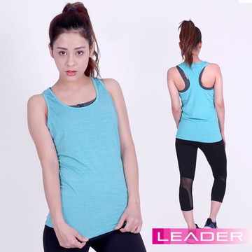 Leader Tank A22涼感彈力運動背心 女款 藍綠