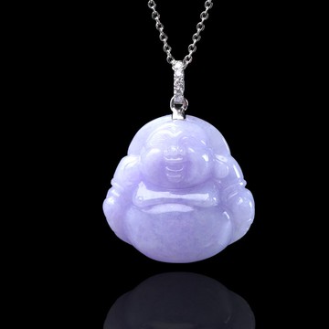 紫羅蘭翡翠彌勒佛佛公項鍊18K金鑽石 | 天然緬甸玉翡翠A貨 | 送禮