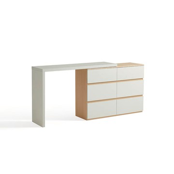 hoi!林氏木業簡約雙色抽屜櫃可伸縮化妝桌 OV2C-原木+灰