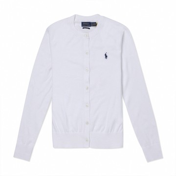 Polo Ralph Lauren RL 熱銷圓領刺繡小馬針織開襟外套(女)-白色