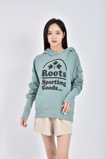 (L) roots質感棉質連帽綠色長袖上衣