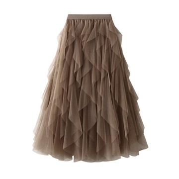 [巴黎精品] 半身裙長裙-高腰網紗不規則女裙子6色a1fq32