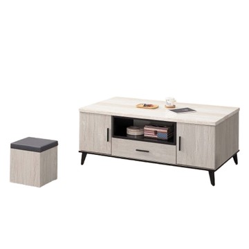 【MUNA家居】麥利雅白橡色4.3尺仿石面大茶几/附小凳X2/663