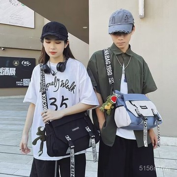 韓版潮流⭐帆布包斜挎包男日係潮牌大容量單肩包休閒學生帆布包斜跨背包工裝郵差包