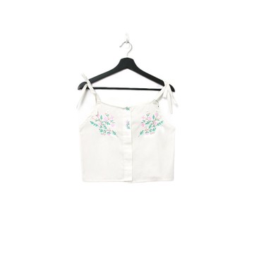 Back to Green-再製綁帶刺繡 粉花 綠葉 sv-31/ vintage vest