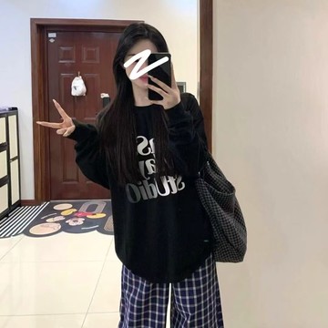 純棉潮牌小眾設計字母長袖t卹男女ins秋韓版休閒情侶上衣