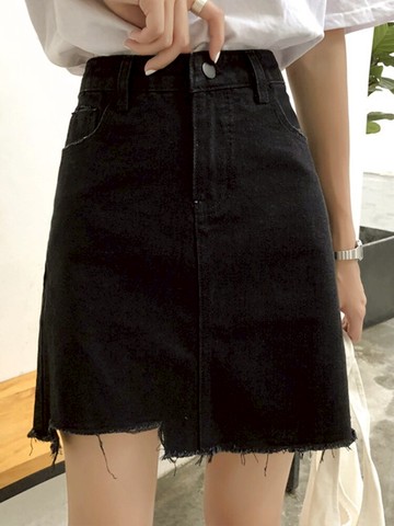 裙子女夏季新款ins超火黑色牛仔半身裙女短裙高腰A字裙包臀裙
