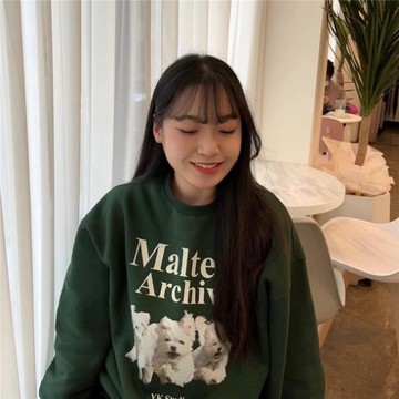 Z14 CU🇰🇷現貨秒出❤️‍🔥三隻可愛的小狗狗🐶古著風馬爾濟斯印花寬鬆長袖T恤上衣/大學T/長袖衛衣