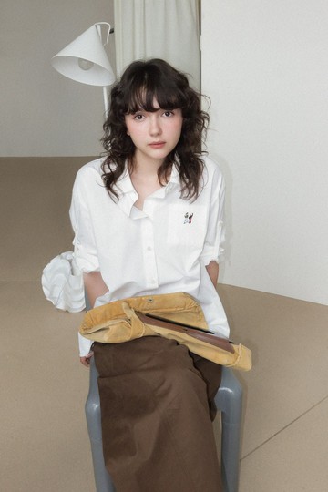 兩穿袖子 / 復古短袖襯衫 / 撞色刺繡