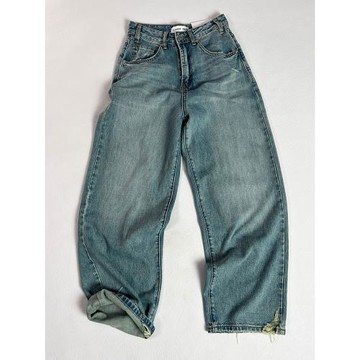 花匣子老爹褲新款秋59557寬松顯瘦高腰復古懷舊牛仔褲女破洞垮褲