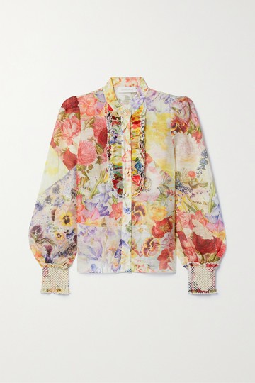 Zimmermann - Wonderland Embellished Floral-print Linen And Silk-blend Organza Blouse - Red - 00