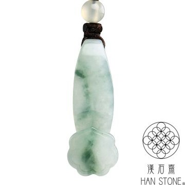 【漢石齋】天然翡翠A貨 小如意玉佩吊墜 冰糯種飄花(13*36*9mm)