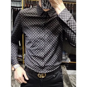 1102新款襯衫輕奢熟男士休閑格子襯衣男裝修身英倫長袖襯衫男商務