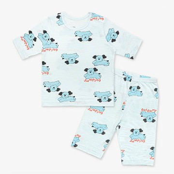 韓國 Mellisse - 韓製莫代爾透氣7分袖家居服-跳躍狗狗-薄荷藍