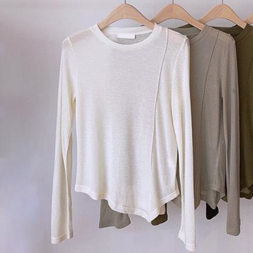 2022冬新款打底衫女修身設計感小眾不對稱長袖T恤秋季白色上衣