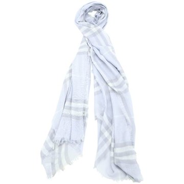 BURBERRY 巴寶莉 Check 經典格紋輕盈羊毛流蘇圍巾(200x90CM/薄霧藍)