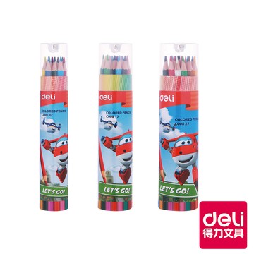 【Deli得力】Super Wings色鉛筆/12色/18色/24色/桶裝/附筆削/EC00807｜色鉛筆 彩色鉛筆