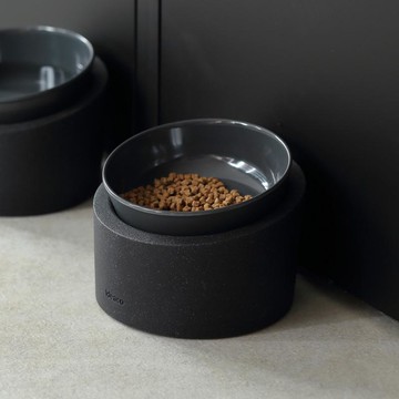 寵物餵食護頸斜口碗架套組(低款)-多款可選 餵食碗(140ml)-酷岩黑