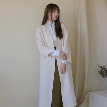 【Our Studio】冬日法式綁帶毛呢長版大衣 膚杏色 燕麥色(現貨)