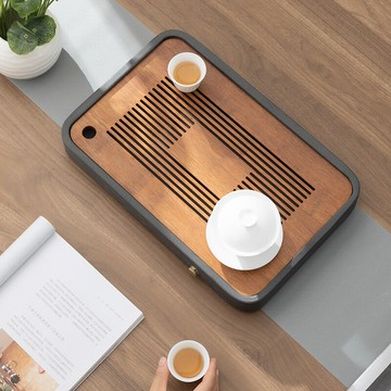 【優選百貨】烏金石重竹茶盤家用簡約茶臺茶海排水式儲水式一體瀝水盤茶具托盤