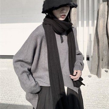 山本暗黑風2025秋冬季簡潔百搭黑色圍巾女情侶款毛線圍巾