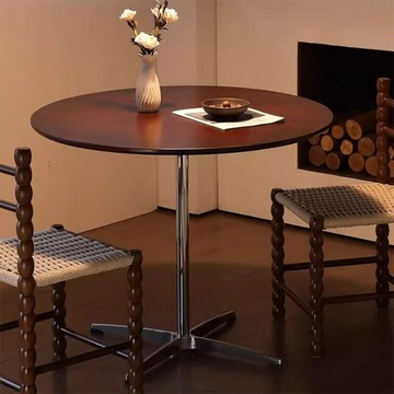 胡桃洽談圓桌家用實木餐桌小戶型中古圓形法式復古陽臺咖啡廳桌子[DD010109]