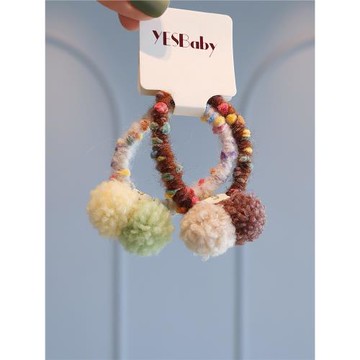 小女孩秋冬可愛毛球發圈兒童甜美愛心丸子頭高彈力綁發皮筋不傷發