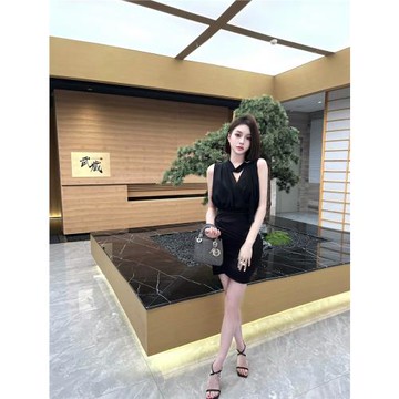 夏季新款白色雪紡拼緞面連衣裙女小眾氣質高級感裙子