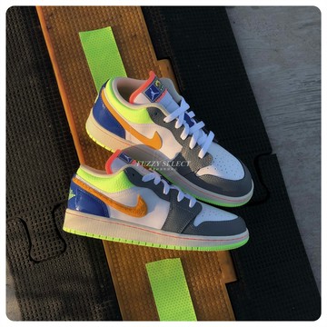 【逢甲 FUZZY】Air Jordan 1 Low GS 彩色 拼接 白灰黃 藍綠 FB1835-181