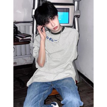 100%純棉美式復古潮牌oversize短袖T恤男夏季2024新款ins潮流上衣