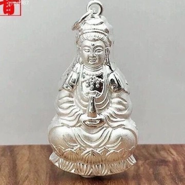 免運🌸香港韆銀色正品999銀色弔墜男女本命觀音福銀色佛弔墜送禮保平安