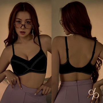 【DEPIC】無鋼圈仿車線磨毛V領無痕內衣-無褲(黑色)｜dp select