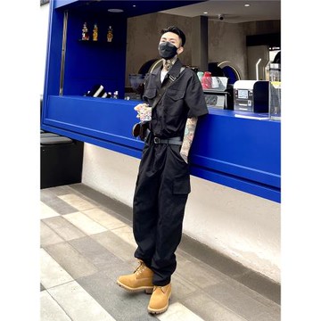 我叫得仔 春夏連體工裝男士套裝連體衣男寬松連體褲 送腰帶腰包