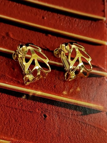 vintage jewelry  NAPIER 金色簍空捲葉 夾式耳環