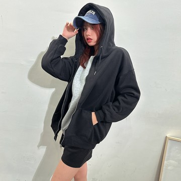 長版內絨毛連帽棉外套-黑【KT281075】