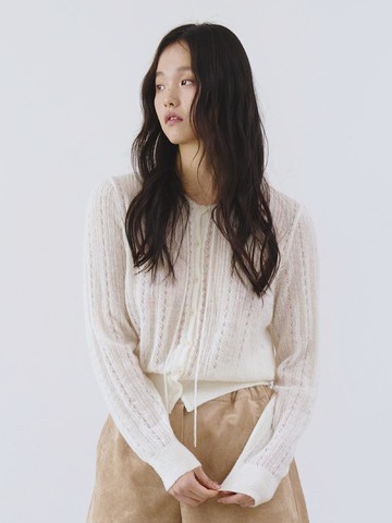 String Knit Scallop Texture Cardigan [Ivory]