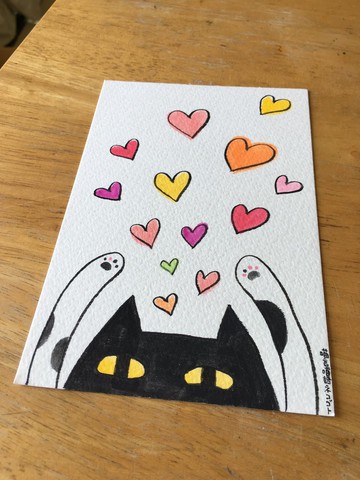 手繪明信片-黑丸給你滿滿的愛