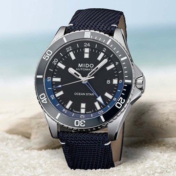 MIDO 美度 官方授權 Ocean Star 海洋之星 GMT雙時區 200米潛水機械錶M0266291705100-藍/44mm