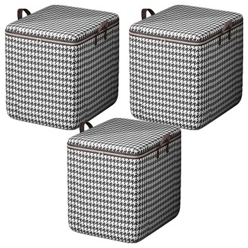 無紡布棉被收納袋 110L大容量  灰色 千鳥格  50 x 45 x 50cm  1組