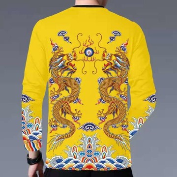 【上新】個性搞怪衣服 創意t恤 港風潮流 長袖t恤 霸氣中國龍衣服印花男潮流青少年韓版男士長袖t恤中領打底衫修身