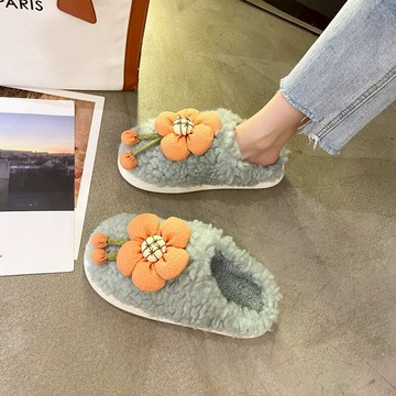 小雛菊家居女棉拖鞋平底百搭2021秋冬淑女溫柔風花朵室內地板拖鞋